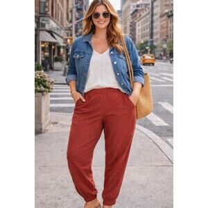 UNIVERSAL STANDARD Dylan Luxe Twill Joggers Brick Red Size 14-16 (small)